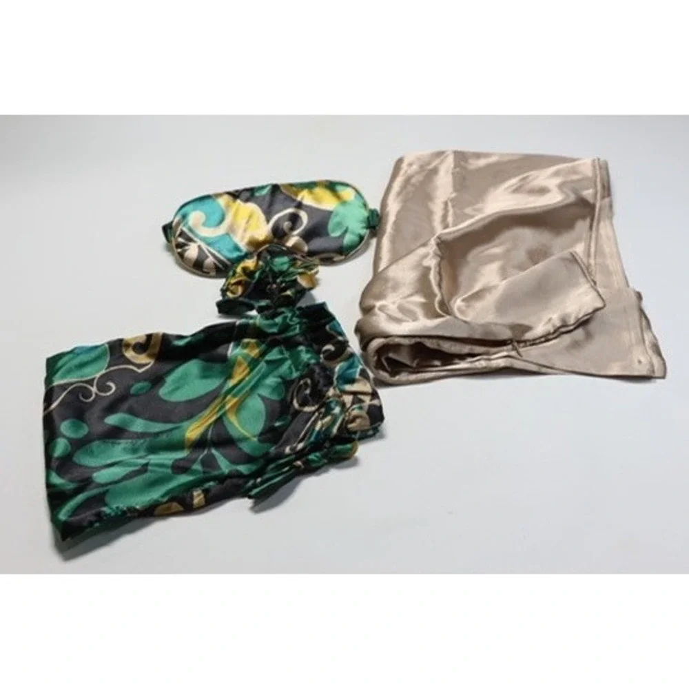 Chico's‎ Paisley Satin Sleep Set 5pc Pillowcase Eye Mask Scrunchie Pouch